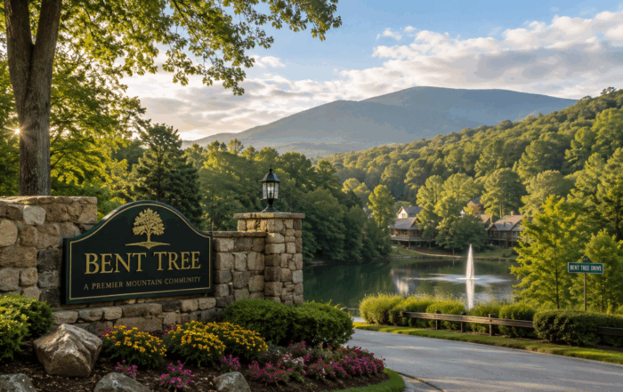 Bent Tree, Georgia mountain community with custom homes, forested hills, and lake where Mountain Town Roofing provides expert roof repair and roof replacement services.