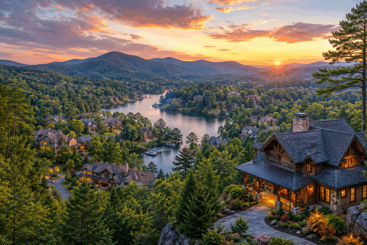 Big Canoe, Georgia mountain homes surrounded by forests where Mountain Town Roofing provides professional roof repair and roof replacement services.